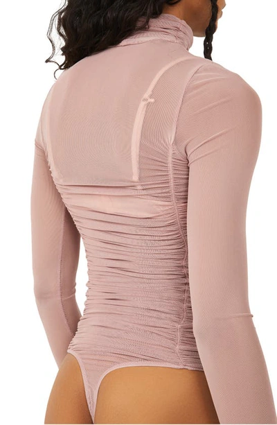 Free People Under It All Ruched Mesh Turtleneck Bodysuit In Blush