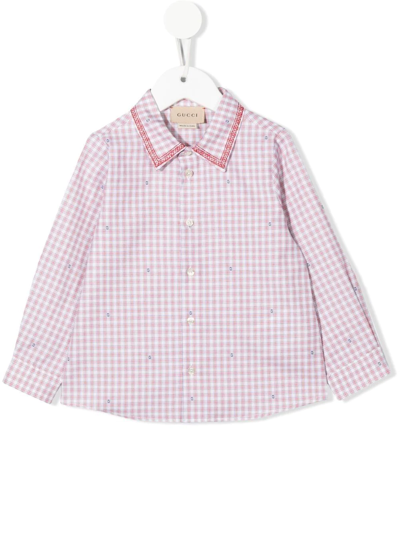 Shop Gucci Checked Logo-embroidered Shirt In White