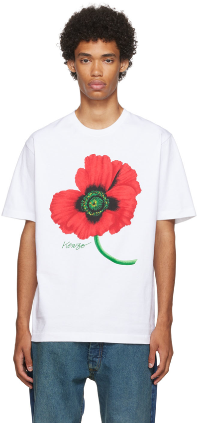 Shop Kenzo White Poppy Short Sleeve T-shirt In 01 - White