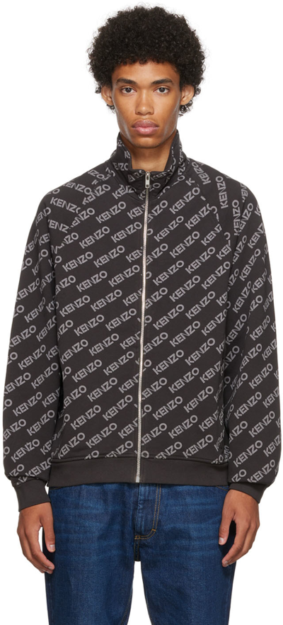 Shop Kenzo Gray Heritage Motif Zip Sweater In 99j - Black
