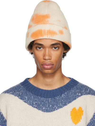 Shop The Elder Statesman Orange Hot Parker Beanie In C449 Ivory W/ Mandar