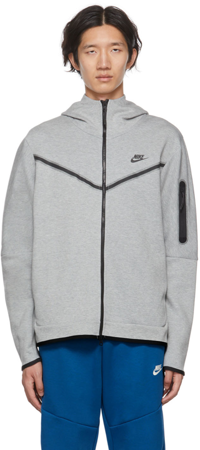 Shop Nike Gray Nsw Tech Fleece Hoodie In Dk Grey Heather/blac