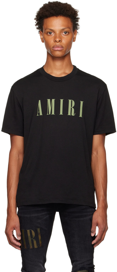 Amiri Black Logo-print Short-sleeved T-shirt In Black & Loden | ModeSens