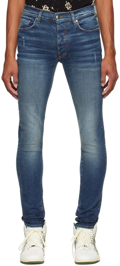 Shop Amiri Blue Stack Jeans In Deep Classic Indigo