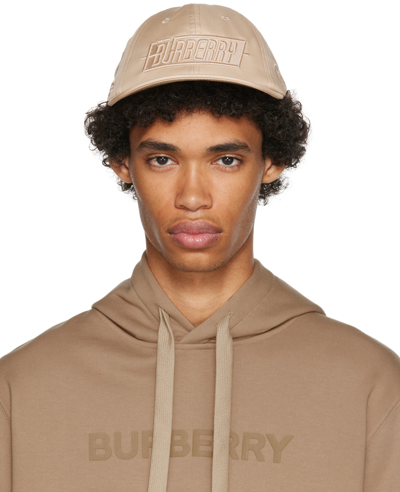 Shop Burberry Beige Badge Cap In Soft Fawn