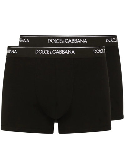Shop Dolce & Gabbana Two-pack Logo-waist Boxers In Black