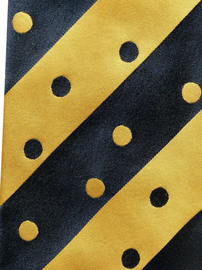 Pre-owned Versace 2000s Polka Dot Striped Silk Tie In Yellow