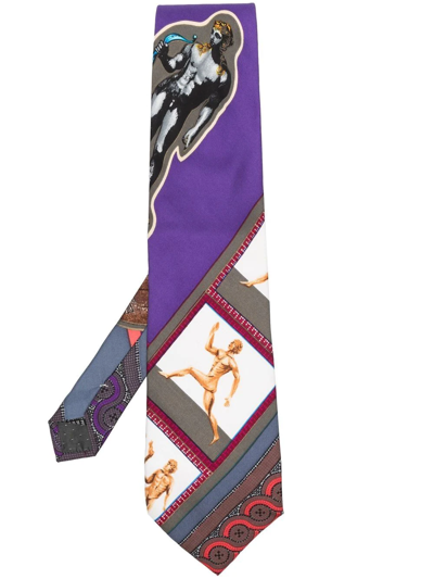 Pre-owned Versace 图案印花真丝领带（1990年代典藏款） In Purple