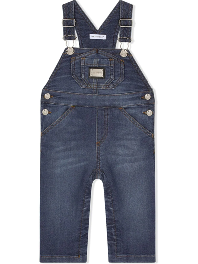 Shop Dolce & Gabbana Logo-patch Dungarees In Blue