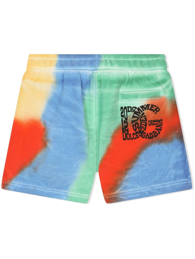 Dolce & Gabbana Jersey Jogging Shorts With Tie-dye Print In Blue