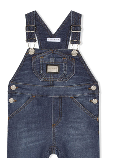 Shop Dolce & Gabbana Logo-patch Dungarees In Blue