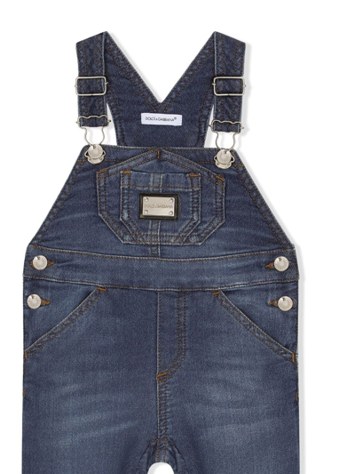 Dolce & Gabbana Logo-patch Dungarees In Blue