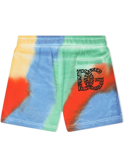 Dolce & Gabbana Jersey Jogging Shorts With Tie-dye Print In Blue