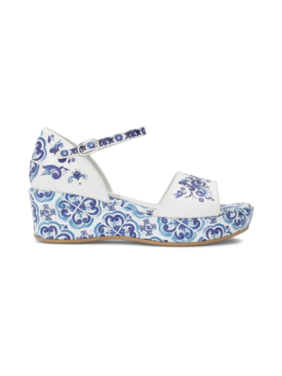 Shop Dolce & Gabbana Majolica-print Leather Sandals In White