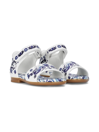 Shop Dolce & Gabbana Majolica-print Leather Sandals In White