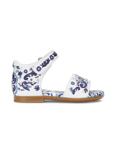 Shop Dolce & Gabbana Majolica-print Leather Sandals In White