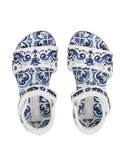 Shop Dolce & Gabbana Majolica-print Leather Sandals In White