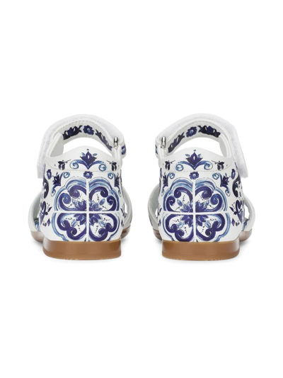 Shop Dolce & Gabbana Majolica-print Leather Sandals In White