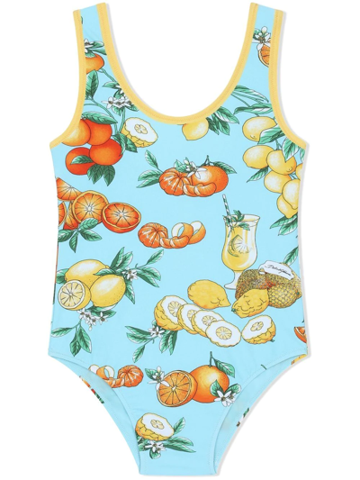 Shop Dolce & Gabbana Oranges And Lemons-print Swimsuit In Blue