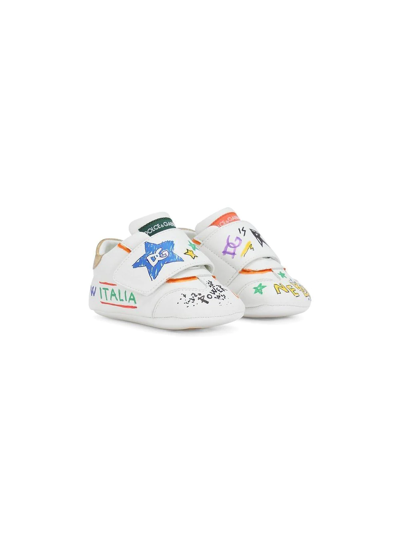 Shop Dolce & Gabbana Graffiti-print Touch-strap Sneakers In White