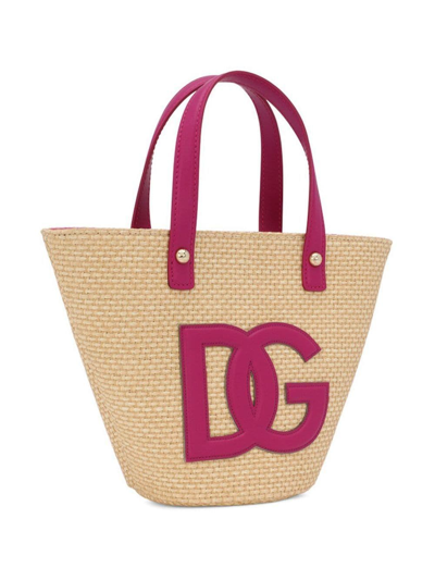 Shop Dolce & Gabbana Dg-logo Raffia Tote Bag In Neutrals