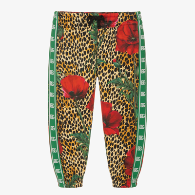 Shop Dolce & Gabbana Boys Cotton Leopard Joggers In Red
