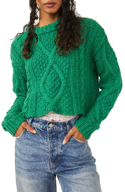 Free People Cutting Edge Cable Cropped Sweater In Green | ModeSens
