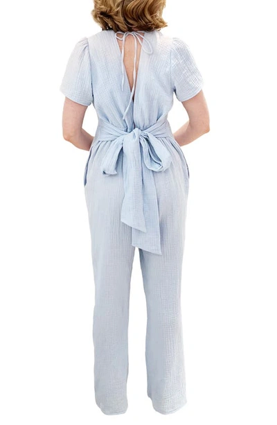 Shop Emilia George Naomi Cotton Voile Maternity Jumpsuit In Blue