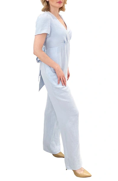 Shop Emilia George Naomi Cotton Voile Maternity Jumpsuit In Blue