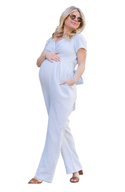 Shop Emilia George Naomi Cotton Voile Maternity Jumpsuit In Blue