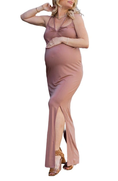 Shop Emilia George Bella Cutout Maternity Maxi Dress In Brown