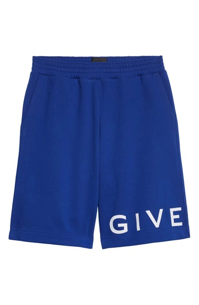 Shop Givenchy Boxy Fit Logo Cotton Fleece Sweat Shorts In Ocean Blue