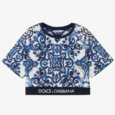 Shop Dolce & Gabbana Girls Blue Majolica Cropped Top
