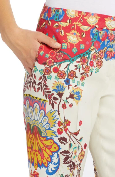 Shop Etro Floral Print Flare Trousers In White 990