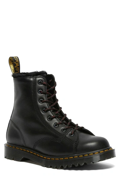 Shop Dr. Martens' Barton Hudswell Geuine Shearling Lined Combat Boot In Black
