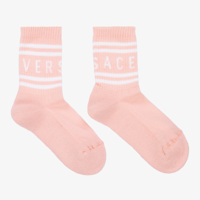 Shop Versace Girls Pink Cotton Logo Socks