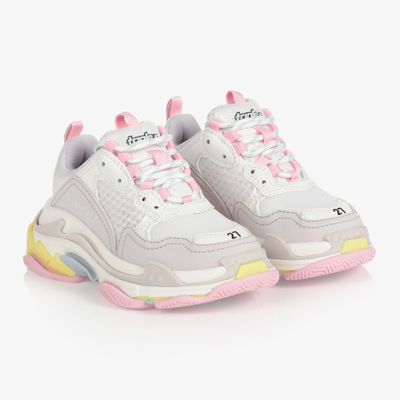 Shop Balenciaga Girls White Triple S Trainers