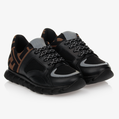 Shop Fendi Black Ff Leather Trainers