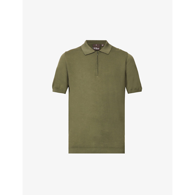 Shop Oscar Jacobson Otto Zip-fastening Cotton-knit Polo Shirt In Green Cervo