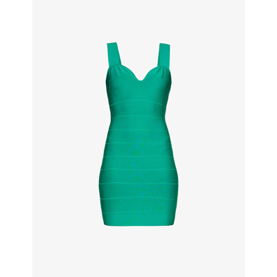 Shop Herve Leger Icon Sweetheart-neckline Stretch-woven Mini Dress In Jade