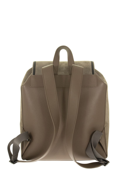 Shop Brunello Cucinelli Suede Backpack With "precious Contour" In Dove Grey
