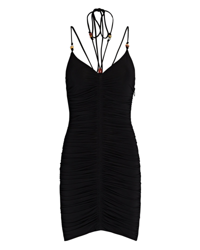 Shop A.l.c Anya Ruched Bead Embellished Mini Dress In Black
