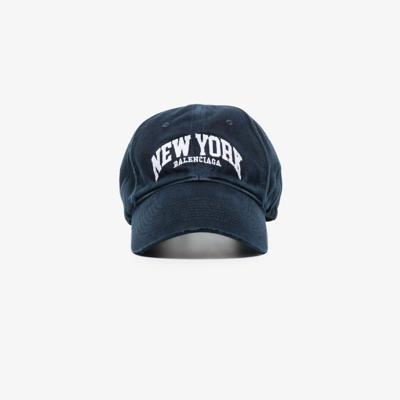 Shop Balenciaga Blue Cities New York Cotton Cap