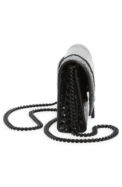 Shop Balenciaga Hourglass Croc Embossed Leather Wallet On A Chain In Noir