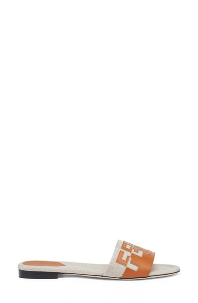 Fendi Signature Bicolor Logo Slide Sandal In Brown | ModeSens
