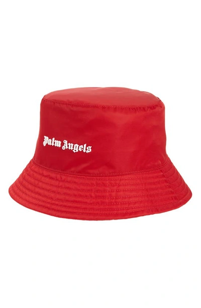 Shop Palm Angels Classic Logo Bucket Hat In Red/ White