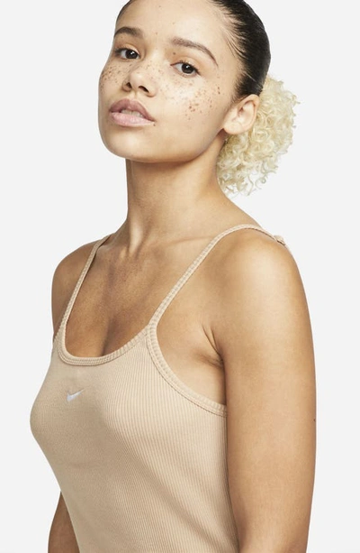Shop Nike Ribbed Stretch Cotton Minidress In Hemp/ White
