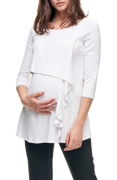 Shop Maternal America Cascade Ruffle Front Maternity/nursing Top In Ivory