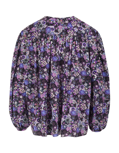 Shop Isabel Marant Woman Brunille Blouse In Purple Floral Silk In Ultra Violet