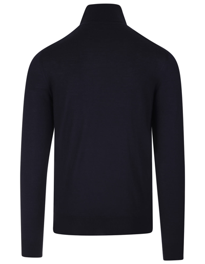 Shop Fedeli Man Navy Blue Turtleneck Cashmere And Silk Pullover In Blu Navy